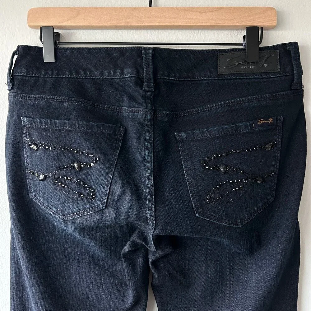 Seven7 Straight Leg Jeans Women 6 Embellished Blue Denim - Picture 4 of 9